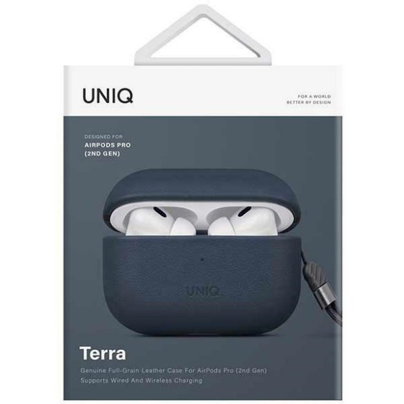 UNIQ etui Terra AirPods Pro 2 gen. Valódi bőr (2022/2023) kék tok