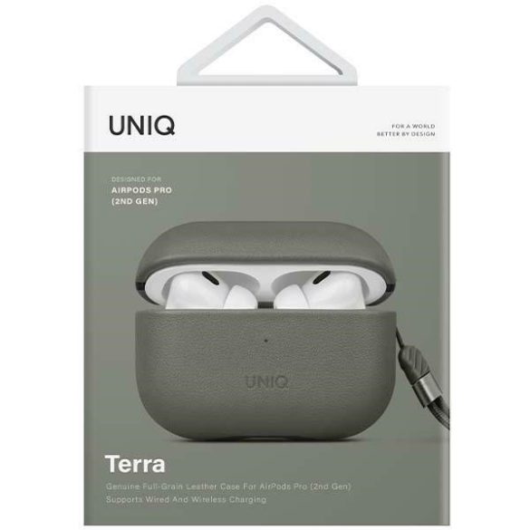 UNIQ etui Terra AirPods Pro 2 gen. Eredeti bőr (2022/2023) zöld tok