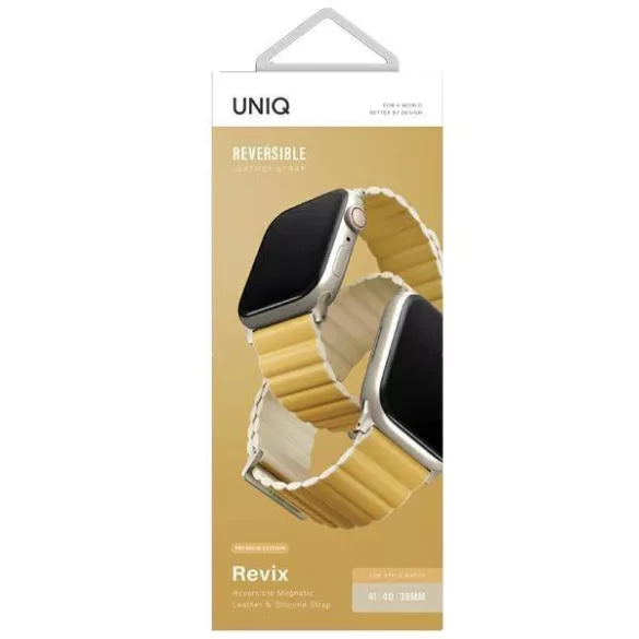 UNIQ Revix Premium szíj AppleWatch Series1-8/SE/SE2/SE3 8/40/41 Edition Reversible Mag sárga-bézs színben