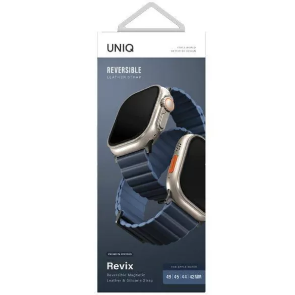UNIQ Revix Premium szíj Apple Watch Series 1-8/SE/SE2/SE3/Ultra1/2/3 42/44/45/49 Edition kék
