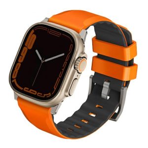 UNIQ óraszíj Linus Apple Watch Series 1/2/3/4/5/6/7/8/9/SE/SE2/Ultra/Ultra 2 42/44/45/49mm Airosoft szilikon volt narancssárga