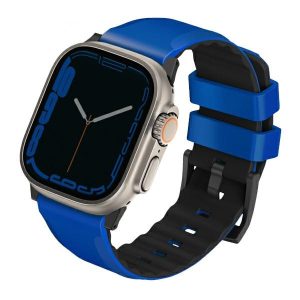 UNIQ óraszíj Linus Apple Watch Series 1/2/3/4/5/6/7/8/9/SE/SE2/Ultra/Ultra 2 42/44/45/49mm Airosoft szilikon versenyző kék