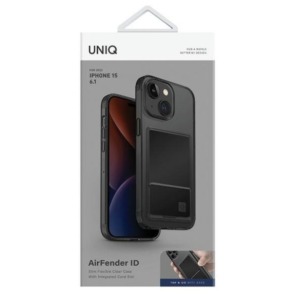 UNIQ etui Air Fender ID iPhone 15 / 14 / 13 6.1" szürke színezett kártyatartóval tok