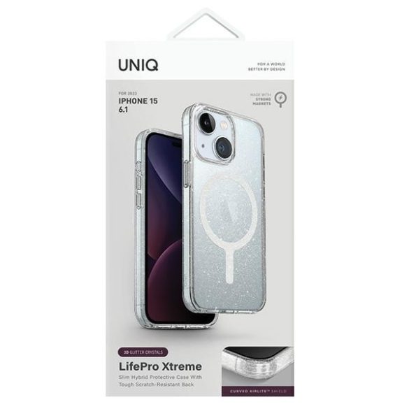 UNIQ etui LifePro Xtreme iPhone 15 / 14 / 13 6.1" Magclick Charging flitteres fényes fényű tok