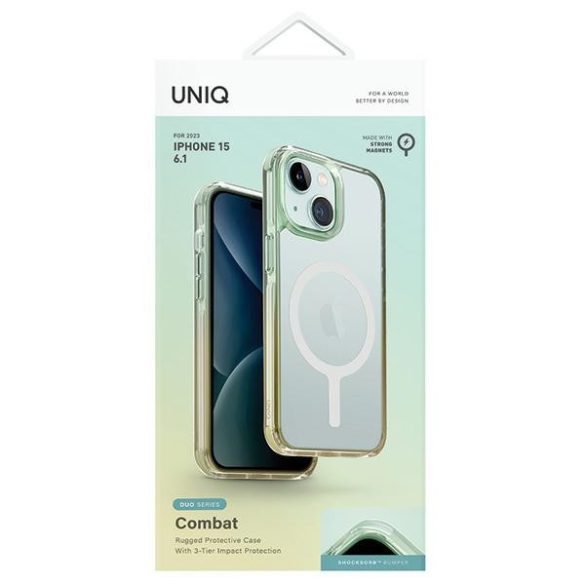 UNIQ etui Combat Duo iPhone 15 / 14 / 13 6.1" Magclick Charging tengerzöld-lágy sárga tok
