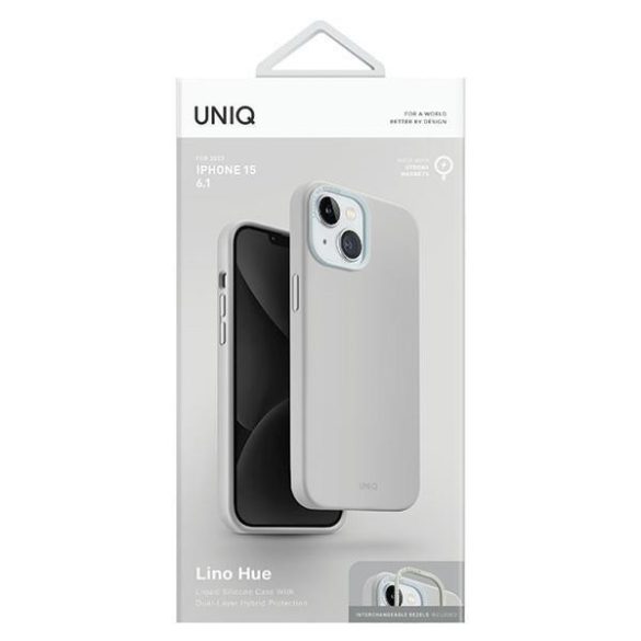 UNIQ etui Lino Hue iPhone 15 / 14 / 13 6.1" Magclick Charging szürke tok