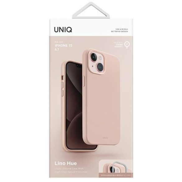 UNIQ etui Lino Hue iPhone 15 / 14 / 13 6.1" Magclick Charging rózsaszínű tok