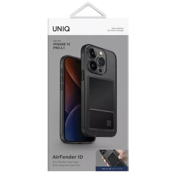 UNIQ etui Air Fender ID iPhone 15 Pro 6.1" szürke színű, árnyékolt kártyatok
