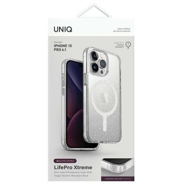 UNIQ etui LifePro Xtreme iPhone 15 Pro 6.1" Magclick Charging átlátszó flitteres fényes tok