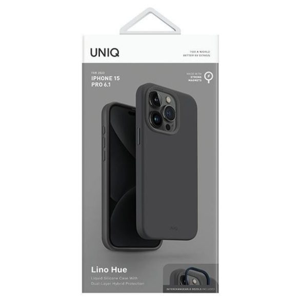 UNIQ etui Lino Hue iPhone 15 Pro 6.1" Magclick Charging szürke tok