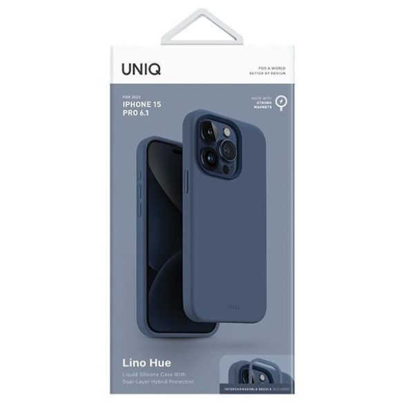 UNIQ etui Lino Hue iPhone 15 Pro 6.1" Magclick Charging tengerészkék tok