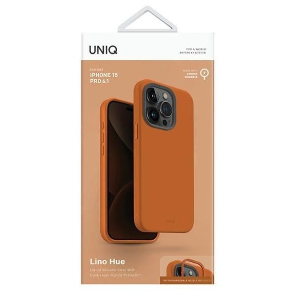 UNIQ etui Lino Hue iPhone 15 Pro 6.1" Magclick Charging narancssárga tok