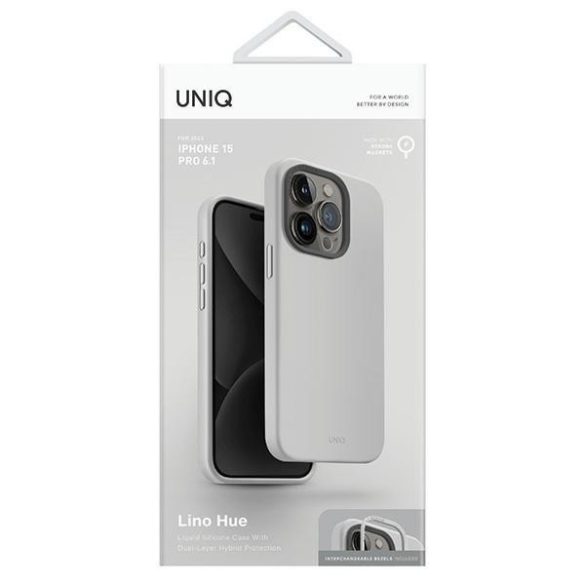 UNIQ etui Lino Hue iPhone 15 Pro 6.1" Magclick Charging kréta szürke tok