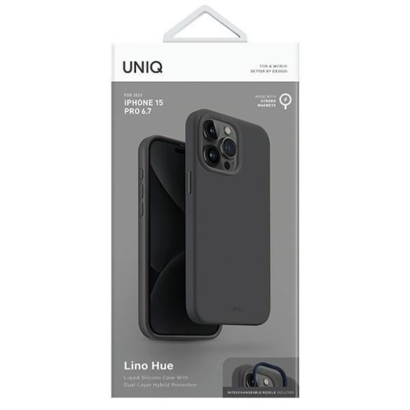 UNIQ etui Lino Hue iPhone 15 Pro Max 6.7" Magclick Charging szürke tok