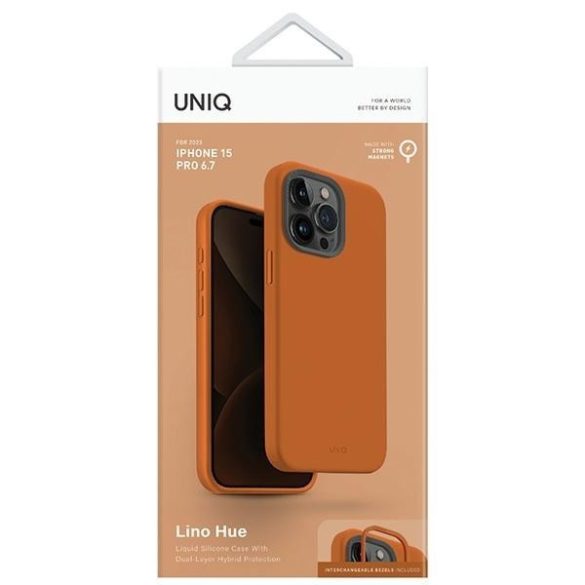 UNIQ etui Lino Hue iPhone 15 Pro Max 6.7" Magclick Charging narancssárga tok