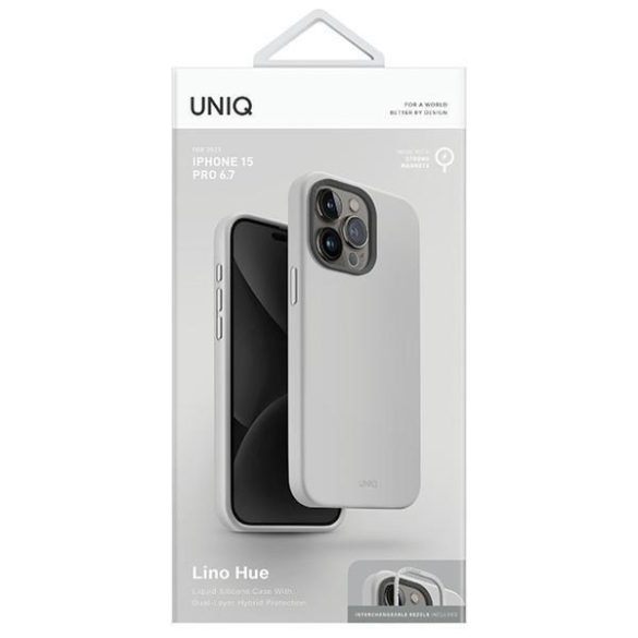 UNIQ etui Lino Hue iPhone 15 Pro Max 6.7" Magclick töltés kréta szürke tok