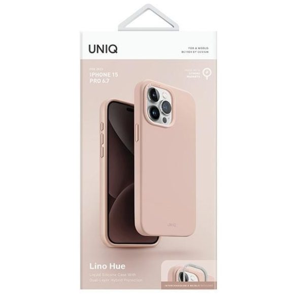 UNIQ etui Lino Hue iPhone 15 Pro Max 6.7" Magclick Charging rózsaszín tok