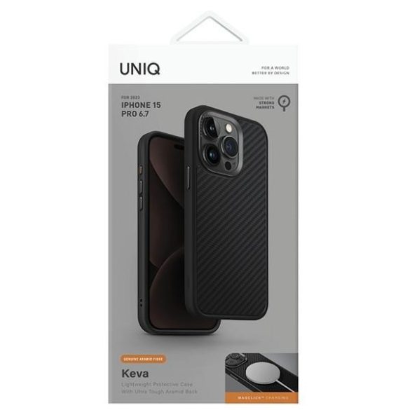 UNIQ etui Keva iPhone 15 Pro Max 6.7" Magclick Charging fekete tok
