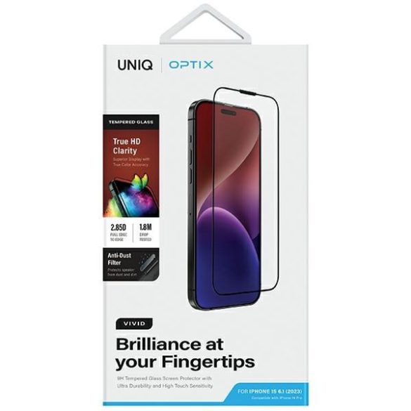 UNIQ Optix Vivid edzett üveg applikátorral iPhone 15 