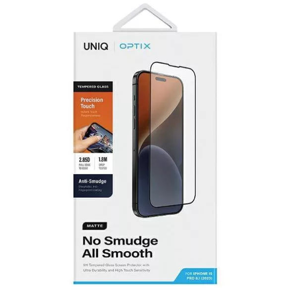 UNIQ Optix Matte edzett üveg applikátorral iPhone 15 Pro