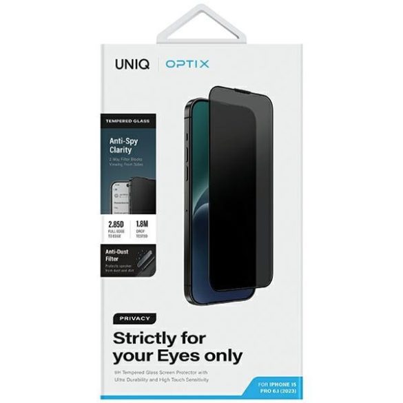 UNIQ Optix Privacy betekintésvédett edzett üveg applikátorral iPhone 15 Pro 