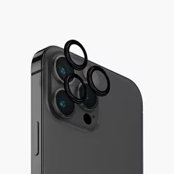   UNIQ Optix kamera lencse védő üvegfólia fekete szegéllyel, applikátorral iPhone 15 Pro