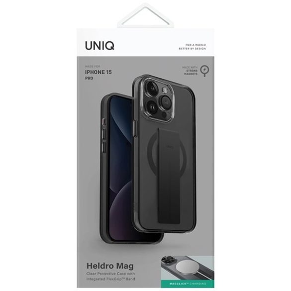 UNIQ etui Heldro Mag iPhone 15 Pro 6.1" Magclick töltés fekete füst tok