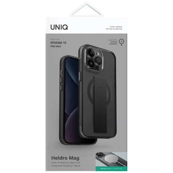 UNIQ etui Heldro Mag iPhone 15 Pro Max 6.7" Magclick töltés fekete füst tok