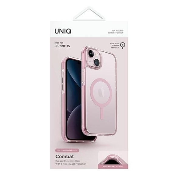 UNIQ etui Combat iPhone 15 / 14 / 13 6.1" Maglick töltő baby pink tok