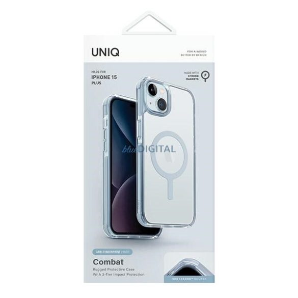 UNIQ etui Combat iPhone 15 Plus / 14 Plus 6.7" Maglick töltő jégkék tok