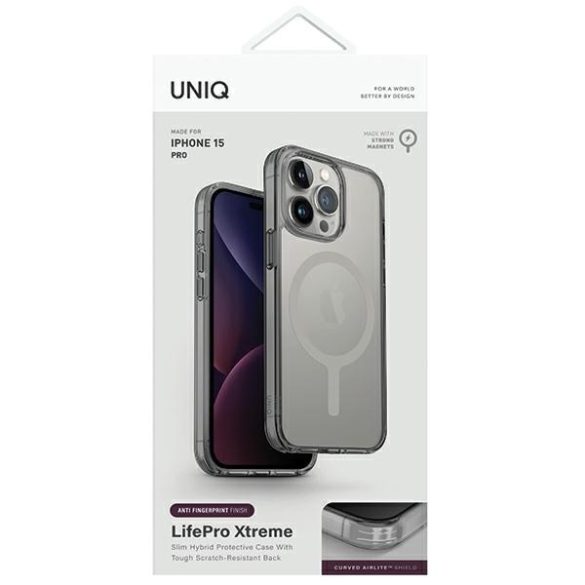 UNIQ etui LifePro Xtreme iPhone 15 Pro 6.1" Magclick töltő szürke tok