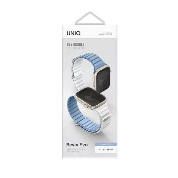 UNIQ szíj Revix Evo Apple Watch Series 1-9/SE/SE2/SE3 38/40/41mm Reversible Magnetic kék