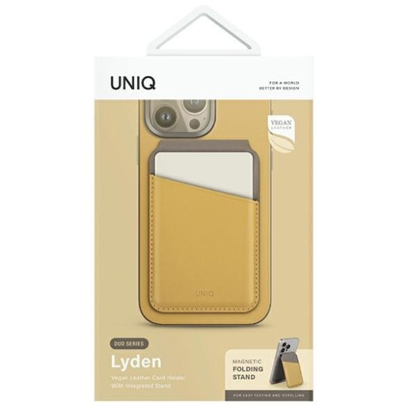 UNIQ Lyden DS mágneses RFID kártyatartó és kitámasztó - kanárisárga-kőszürke