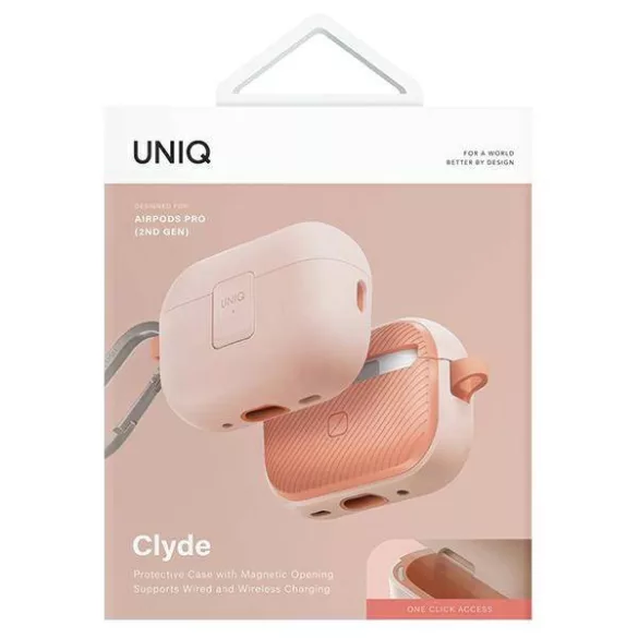 UNIQ Clyde Lock tok AirPods Pro 2 (2022/2023) púderrózsaszín-rózsaszín/világos rózsaszín-krémrózsaszín