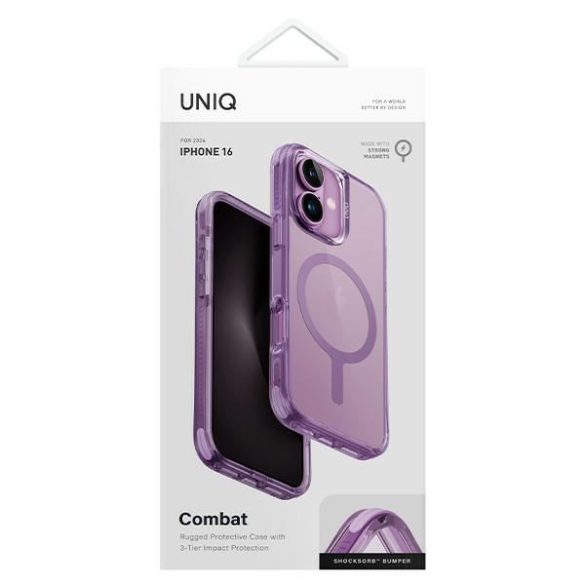 Uniq Combat Magclick Charging tok iPhone 16 - átlátszó rózsaszín szegéllyel