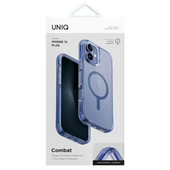 Uniq Combat Magclick Charging tok iPhone 16 Plus - átlátszó kék szegéllyel