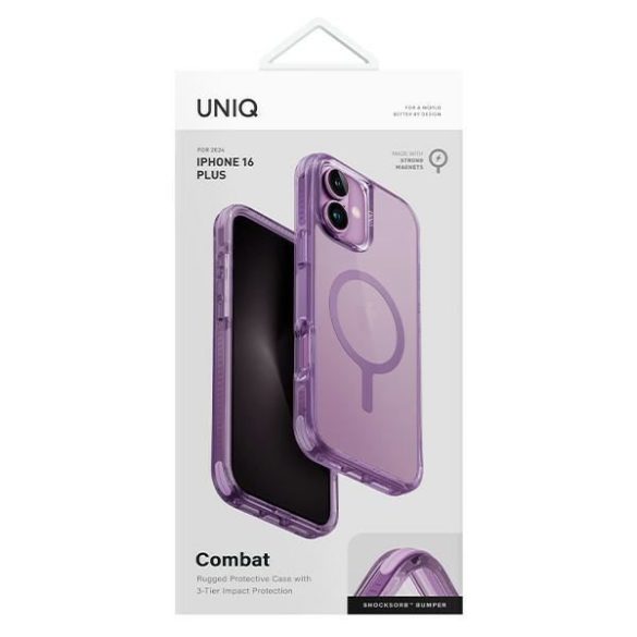 Uniq Combat Magclick Charging tok iPhone 16 Plus - átlátszó rózsaszín szegéllyel