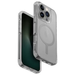   Uniq Combat Magclick Charging tok iPhone 16 Pro - átlátszó szürke szegéllyel