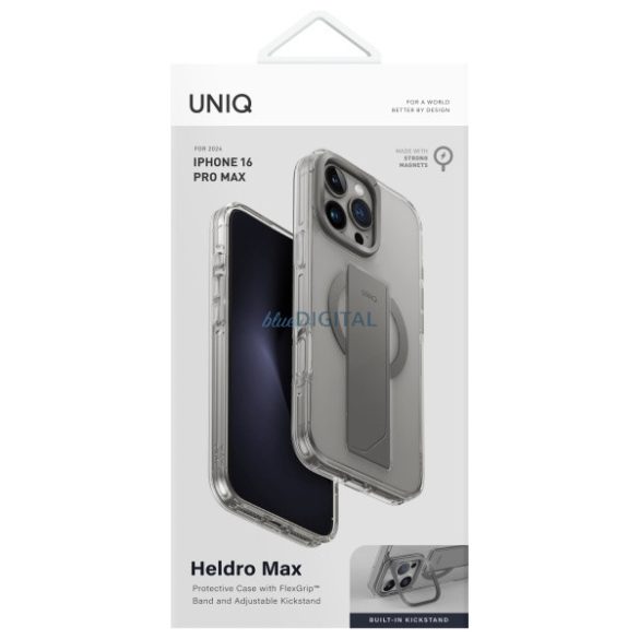 Uniq Heldro Max Magclick Charging tok kitámasztóval iPhone 16 Pro Max - átlátszó