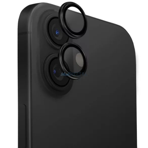 UNIQ Optix alumínium kamera-lencsevédő iPhone 16 6,1" / 16 Plus 6,7" éjfekete üveg mindkét modellhez