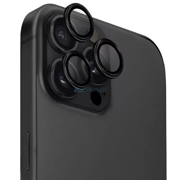 UNIQ Optix alumínium kamera-lencsevédő iPhone 16 Pro 6,3" / 16 Pro Max 6,9" éjfekete üveg