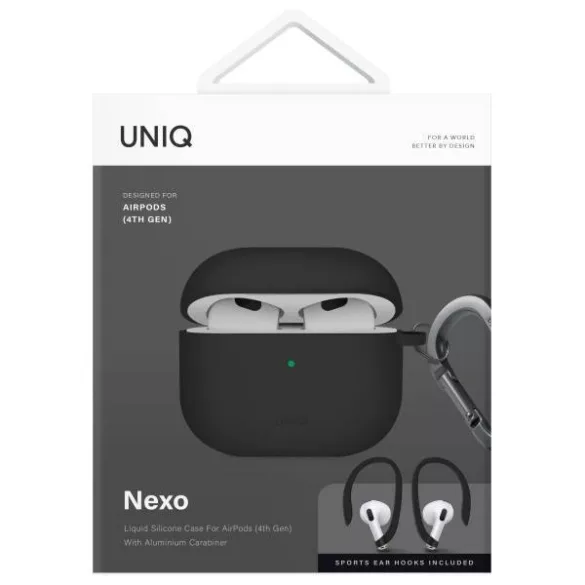 UNIQ tok Nexo AirPods 4 + fülkampók szilikon fekete