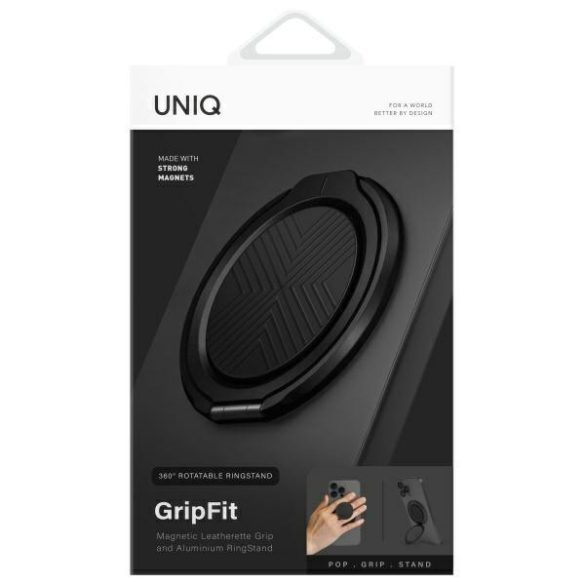 UNIQ Gripfit 360 mágneses rögzítő és kitámasztó mágneses tartó fekete/éjfekete