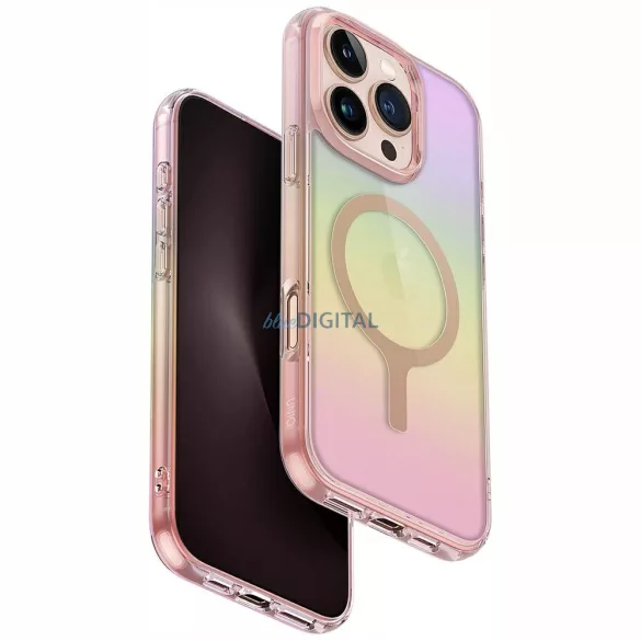 UNIQ Iridescia tok iPhone 16 Pro Magclick töltéshez, rózsaszín prizmás kivitelben