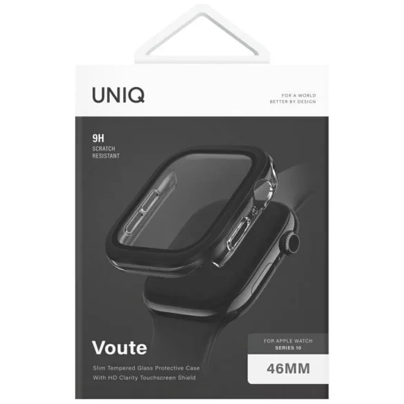 UNIQ Voute tok az Apple Watch Series 10 / 11 46mm-es sorozatához, edzett üveg fekete