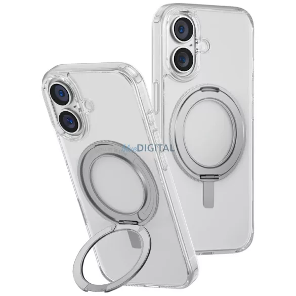 UNIQ Swivix tok iPhone 16 Plus, 360°-ban forgatható támasztóval, átlátszó