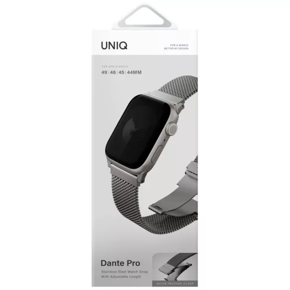 Pánt UNIQ Dante Pro az Apple Watch 49/46/45/44mm-es órájához rozsdamentes acél titánium ezüst