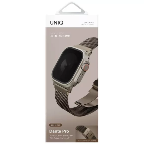 Pánt UNIQ Dante Pro az Apple Watch 49/46/45/44mm-es órájához Rozsdamentes acél arany színű