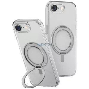UNIQ Swivix tok iPhone 16e (2025) készülékhez, 360°-ban forgatható támasztóval, átlátszó