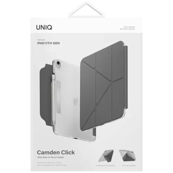 UNIQ Camden Click tok iPad 11" A16 (2025) / iPad 10.9" 10 gen. (2022) szürke tokhoz